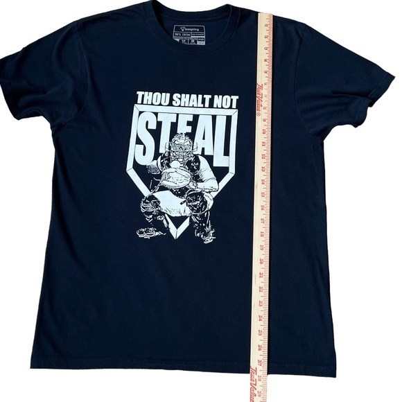 Teespring Unisex "Thou Shalt Not Steal" Navy Baseball Graphic Tee sz M ⚾️ - Picture 6 of 8